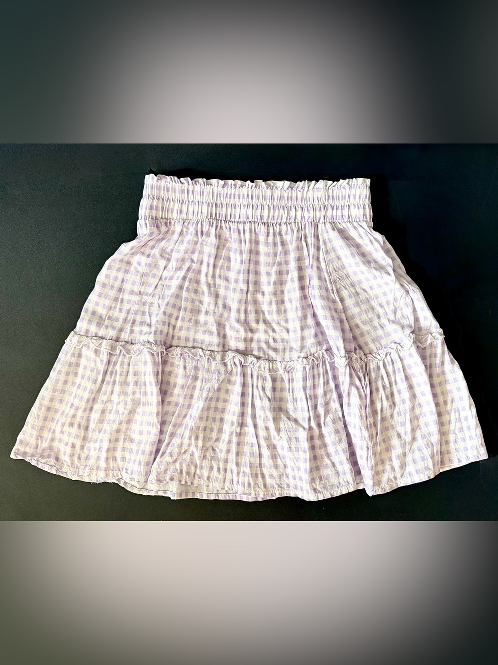 Lilac Gingham Tiered Skirt - Size: S